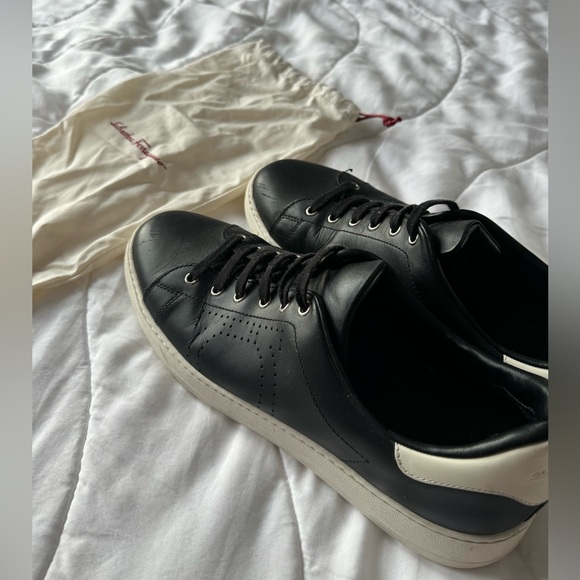 Luxury Leather - Ferragamo men’s sneakers. Black leather with white sole.